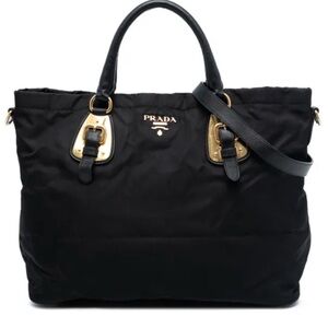 Prada Black and Gold tessuto Handbag.